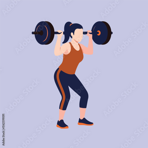 A woman is squatting while lifting a barbell, demonstrating strength training.