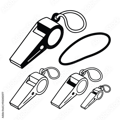 Whistles Set of Sport Referee Signals Illustrations