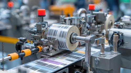 Labeling machine applying printed product details to filled retort pouches in production line