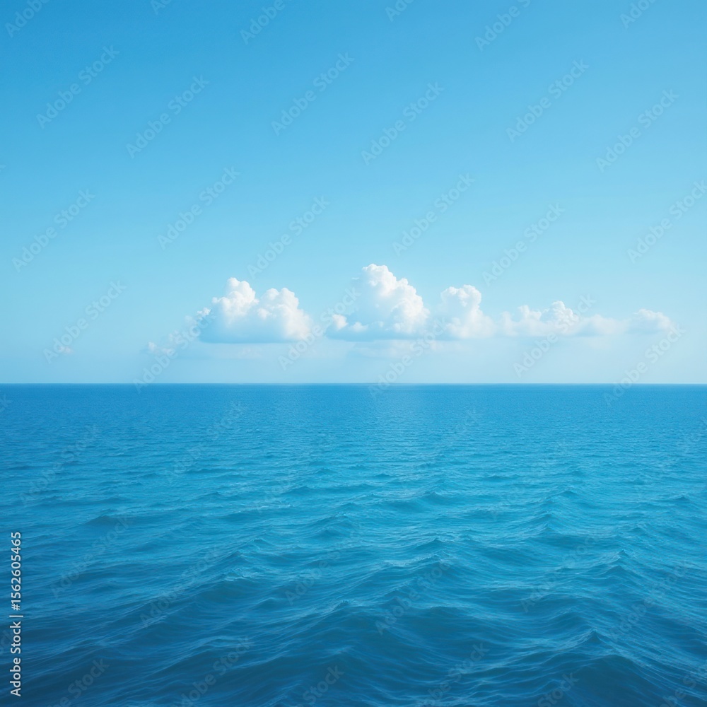 Tranquil Sea Horizon: Calm Ocean and Clear Sky. Ideal for illustrating tranquility, escape, vastness, or a peaceful natural environment Tranquil Sea Horizon: Calm Ocean and Clear Sky. Ideal for illustrating tranquility, escape, vastness, or a peaceful natural environment