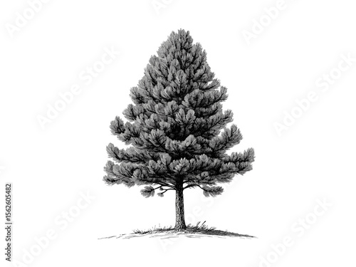Loblolly Pine Tree engraving vintage hand-drawn style, botanical sketch, evergreen leaves, forest flora art, rustic nature decor, old black sketch, traditional plant illustration