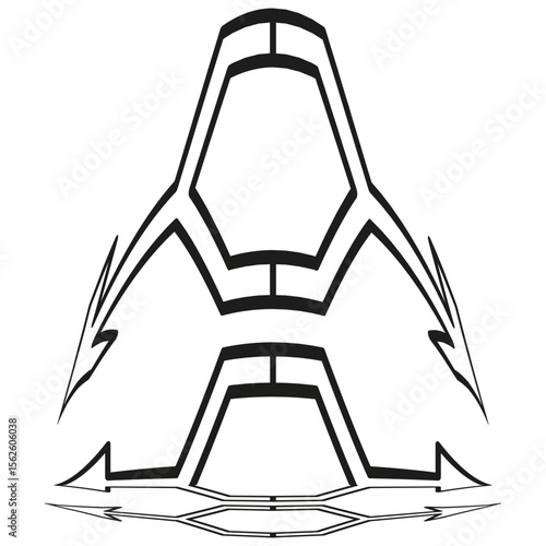 Futuristic rocket icon. Angular spaceship outline. Minimal tech Vector. On white background.
