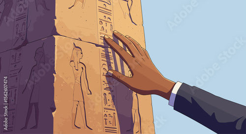 Hand Touching Ancient Egyptian Hieroglyphs