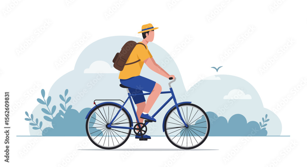 Fototapeta premium Stylish Cyclist Exploring a Peaceful Park Landscape.