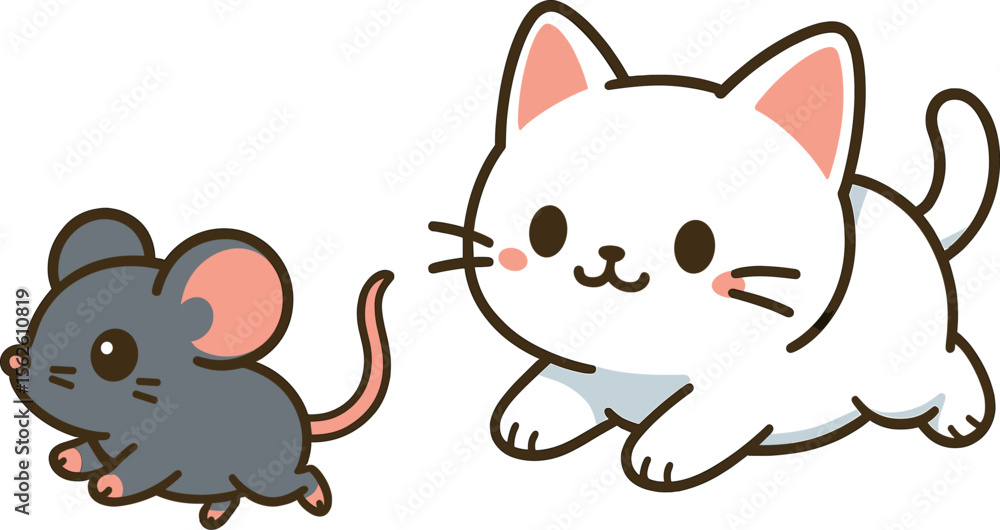 ネズミを追いかけるネコのイラスト ネズミを追いかけるネコのイラスト
