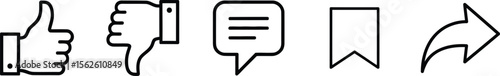 Social Media Engagement: Like, Dislike, Comment, Bookmark, Share Icons