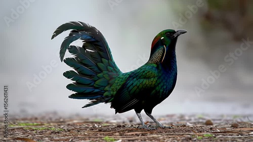 Brilliant Himalayan Monal Pheasant with Iridescent Plumage on Earthy Ground