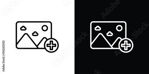 Add photos icon symbol in thin line, outline and stroke style for apps