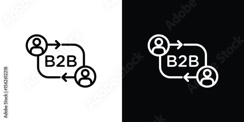B2B icon symbol in thin line, outline and stroke style for apps