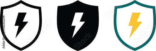 Digital Security Shields: Protecting Data and Power with Lightning Bolt Icons