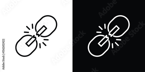 Broken link icon symbol in thin line, outline and stroke style for apps