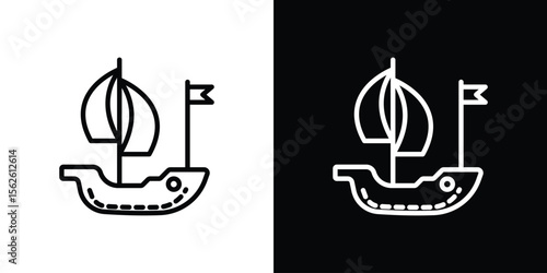 Caravel icon symbol in thin line, outline and stroke style for apps