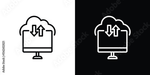 Cloud computing icon symbol in thin line, outline and stroke style for apps