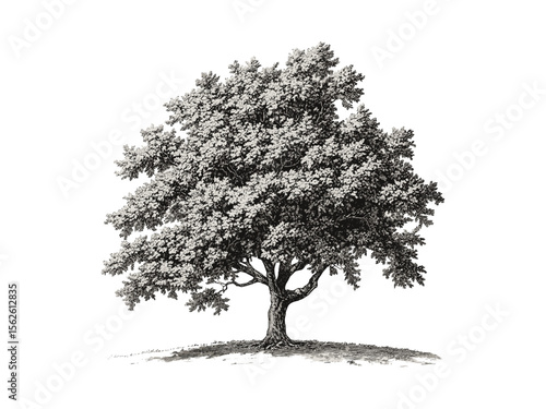 Vintage hand-drawn engraving of pecan tree, botanical illustration, rustic woodland art, eco-friendly print, black sketch, old engraving style, nature tree, retro tree sketch, forest flora