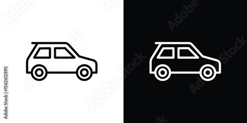 Compact car icon symbol in thin line, outline and stroke style for apps