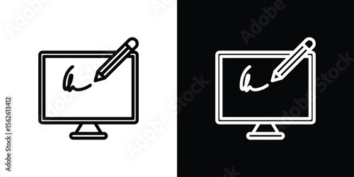 Electronic signature icon symbol in thin line, outline and stroke style for apps