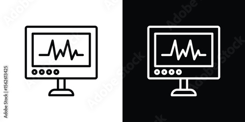 EKG monitor icon symbol in thin line, outline and stroke style for apps