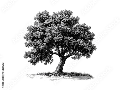 Quercus tree vintage engraving, botanical illustration, rustic nature decor, eco print, old black sketch, retro woodland art, textured bark drawing, hand-drawn tree, classic engraving style