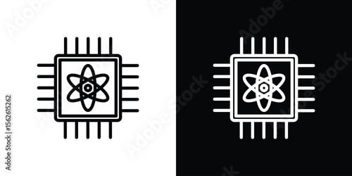 Quantum computing icon symbol in thin line, outline and stroke style for apps