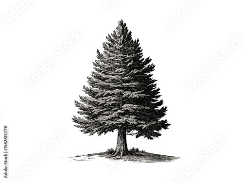Vintage hand-drawn engraving of Redwood Tree, botanical illustration, redwood bark texture, eco-friendly print, retro woodland decor, black sketch, old engraving style, nature art