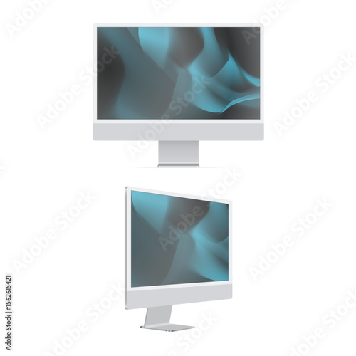 Realistic Computer silver color 3D realistic vector mockup isolated Vector	
