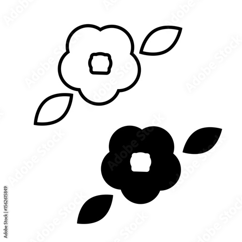 線画と黒の椿の花のアイコン