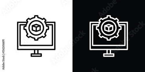 Virtual machine icon symbol in thin line, outline and stroke style for apps