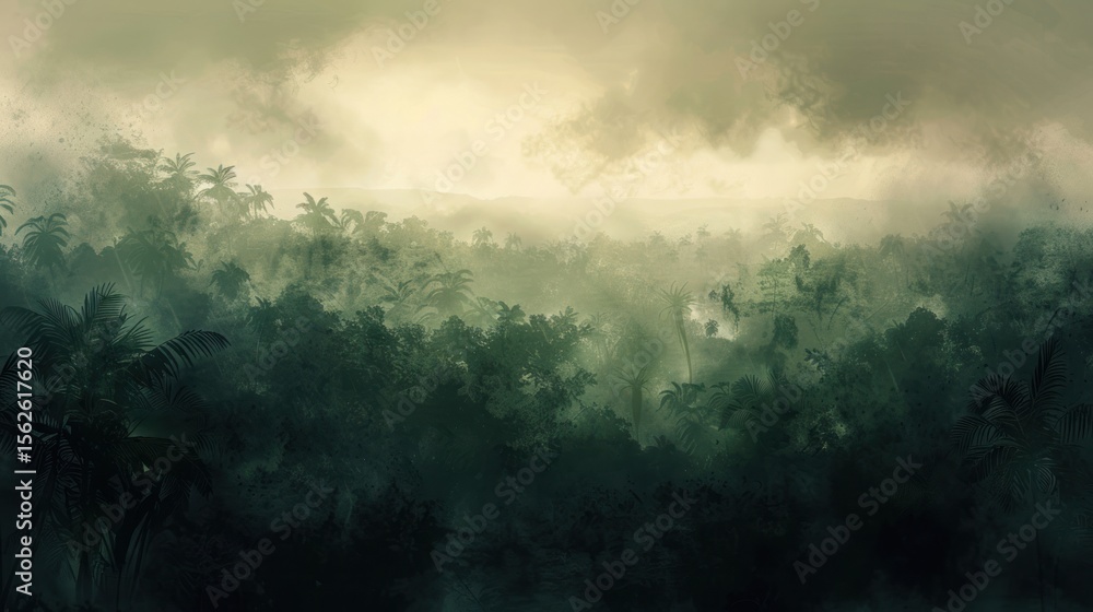 Naklejka premium Misty forest landscape background