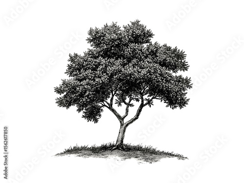 Sandalwood Tree vintage engraving, botanical sketch, tropical bark, eco-friendly nature art, retro hand-drawn black sketch, old style engraving, classic tree illustration, exotic wood pattern