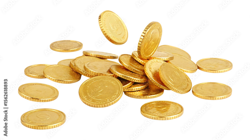 Golden coins stacked on a white background symbolize wealth and financial investment Golden coins stacked on a white background symbolize wealth and financial investment
