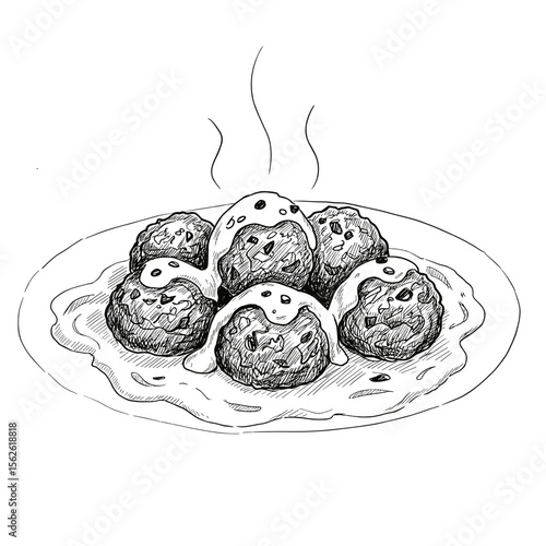 Swedish meatballs served on a plate with gravy and steam rising  