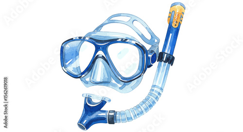 Watercolor Illustration of a Blue Snorkel and Mask for Underwater Exploration