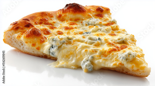 Slice of four cheese pizza with gooey melted mozzarella, perfect for cheese lovers, pizzerias, and recipe blogs