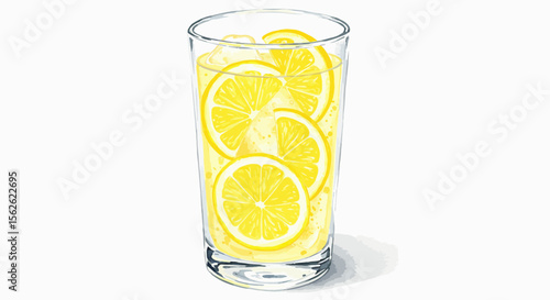 Watercolor Illustration of a Refreshing Glass of Lemonade