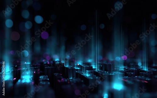 Wallpaper Mural Futuristic abstract digital cityscape with neon lights and glowing data streams illustrating technology innovation in a high-tech urban environment Torontodigital.ca