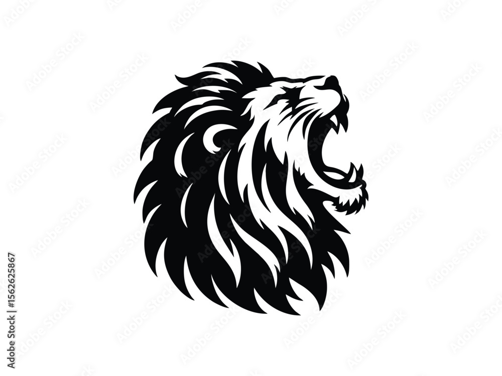 Fotografia Roaring lion head silhouette vector