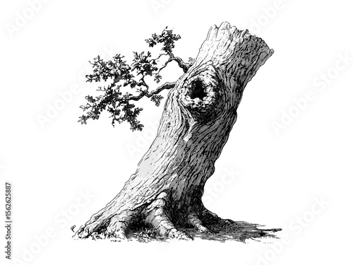 Sycamore Tree Trunk engraving, hand-drawn vintage tree sketch, rustic botanical bark, woodland nature art, eco decor style, antique forest line drawing illustration,