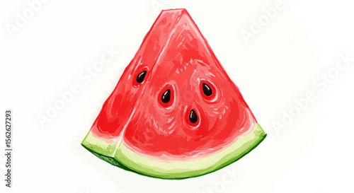 Watercolor Slice of Watermelon with Seeds on White Background