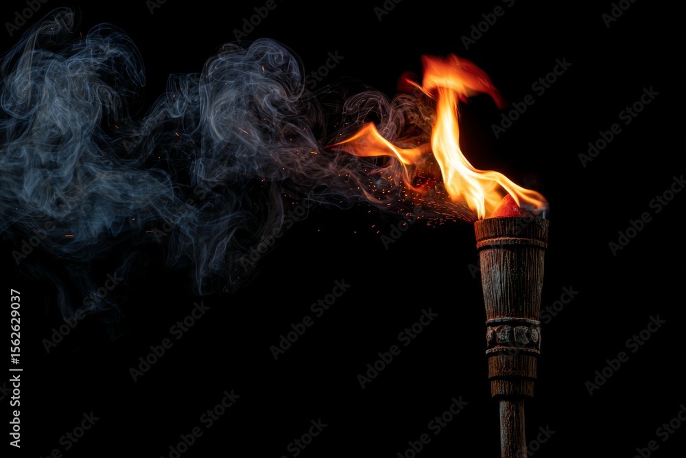Dynamic torch flame and smoke on dark background Dynamic torch flame and smoke on dark background