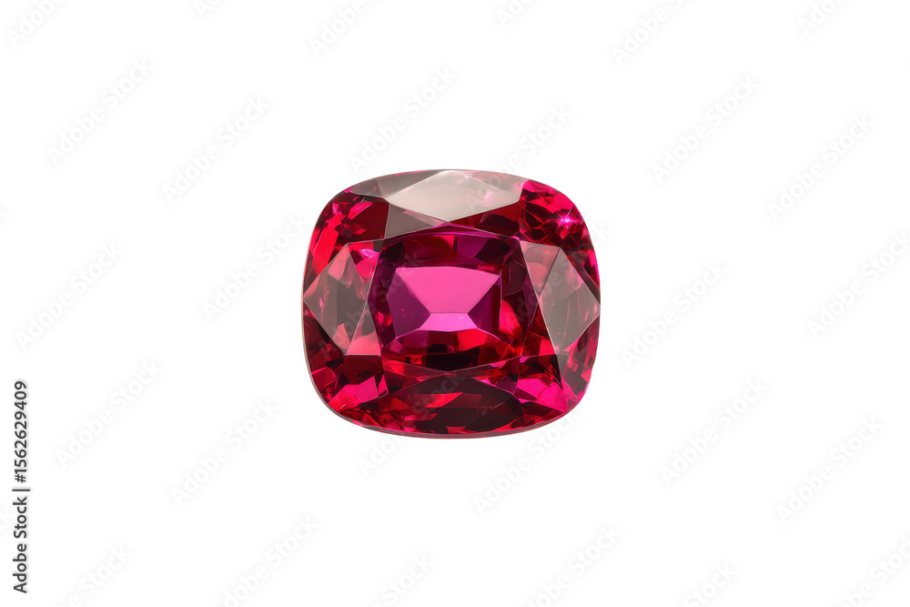 A red gemstone sits on a white background A red gemstone sits on a white background