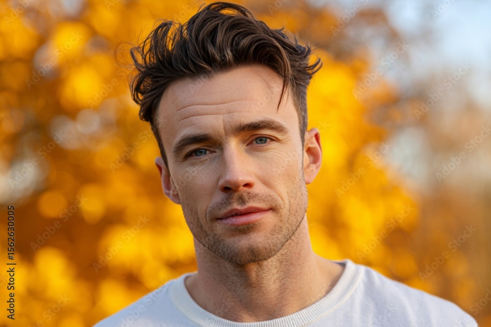 Young caucasian male with autumn background and casual attire Young caucasian male with autumn background and casual attire