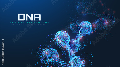 Futuristic DNA Molecule, Blue Gene Helix Mesh, Medical Technology Abstract Scene, Helix Biotechnology Genetically Modified with Artificial Intelligence.