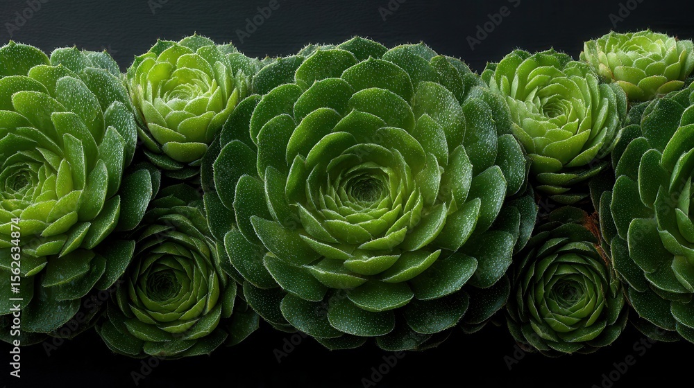 Fototapeta premium Lush Green Succulents in a Row on Dark Background for Nature Lovers