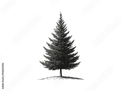 Vintage hand-drawn fir tree illustration, evergreen forest art, botanical sketch, old engraving style, retro woodland print, eco-friendly decor, nature wall art, rustic charm