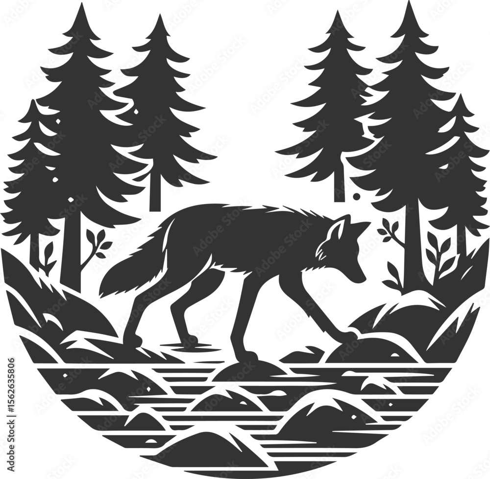 Obraz premium Coyote mammal wild animal black vector silhouette