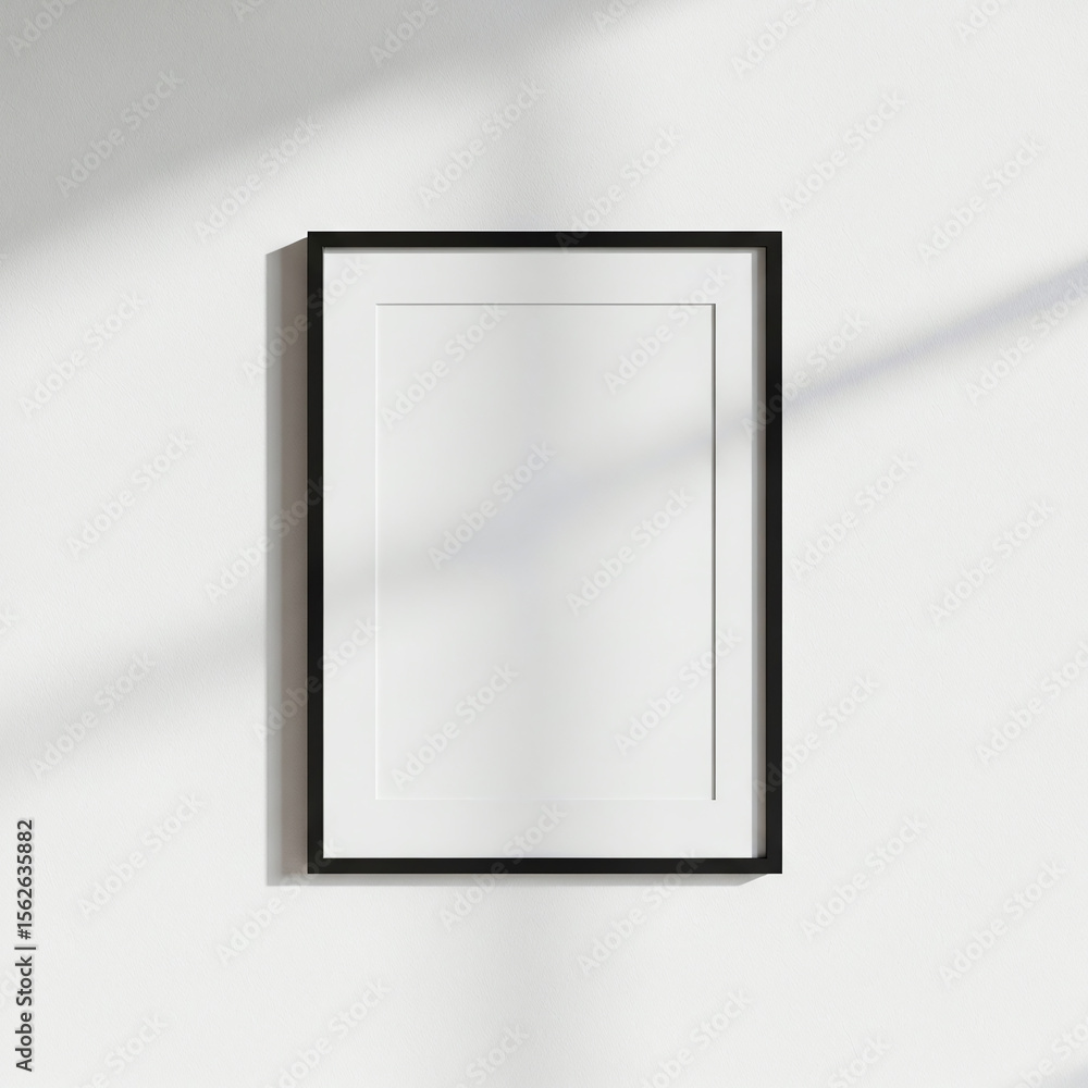 Art Design Black Picture Frame Wall Sunlight Shadow Mockup Template Art Design Black Picture Frame Wall Sunlight Shadow Mockup Template