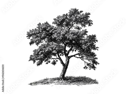 Elm tree vintage illustration, botanical art print, rustic nature decor, old engraving style, black sketch, eco-friendly wall art, woodland branches, trendy forest engraving design