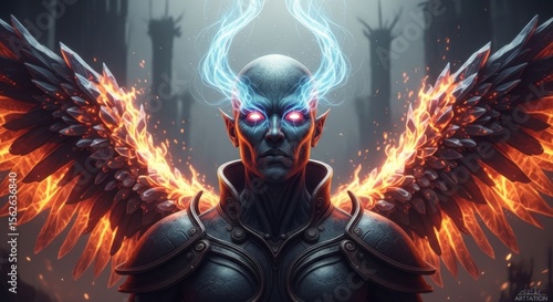 Demonic Being with Fiery Wings and Electric Horns