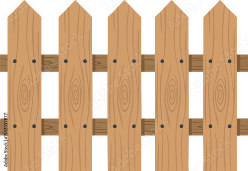 Wooden fence vector design with natural textures and simple construction for garden or yard decoration