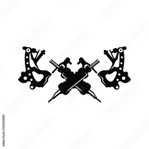 black silhouette illustration logo tattoo machine with vintage old retro minimalist concept template symbol tattoo studio design